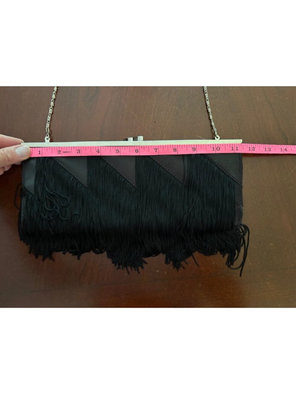 Black Fringe Clutch Evening Bag Convertible Chain Strap Boho Western Glam - Picture 6 of 8